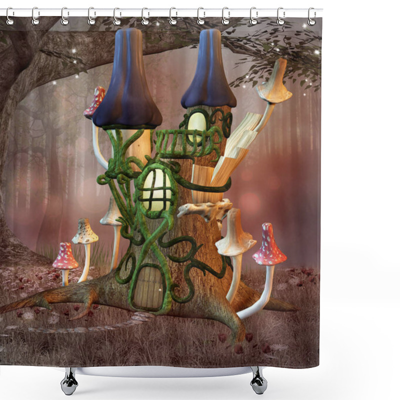 Personality  Fairy Tale Bizarre Fantasy Castle In A Glade With Mushrooms Shower Curtains