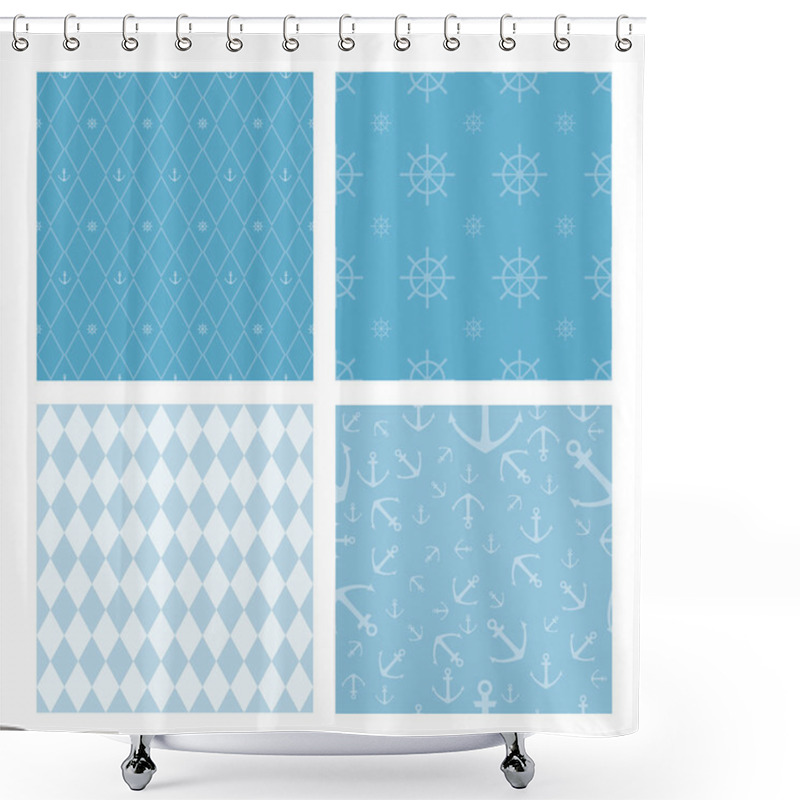 Personality  Set Of 4 Marine Themed Seamless Vector Patterns Shower Curtains