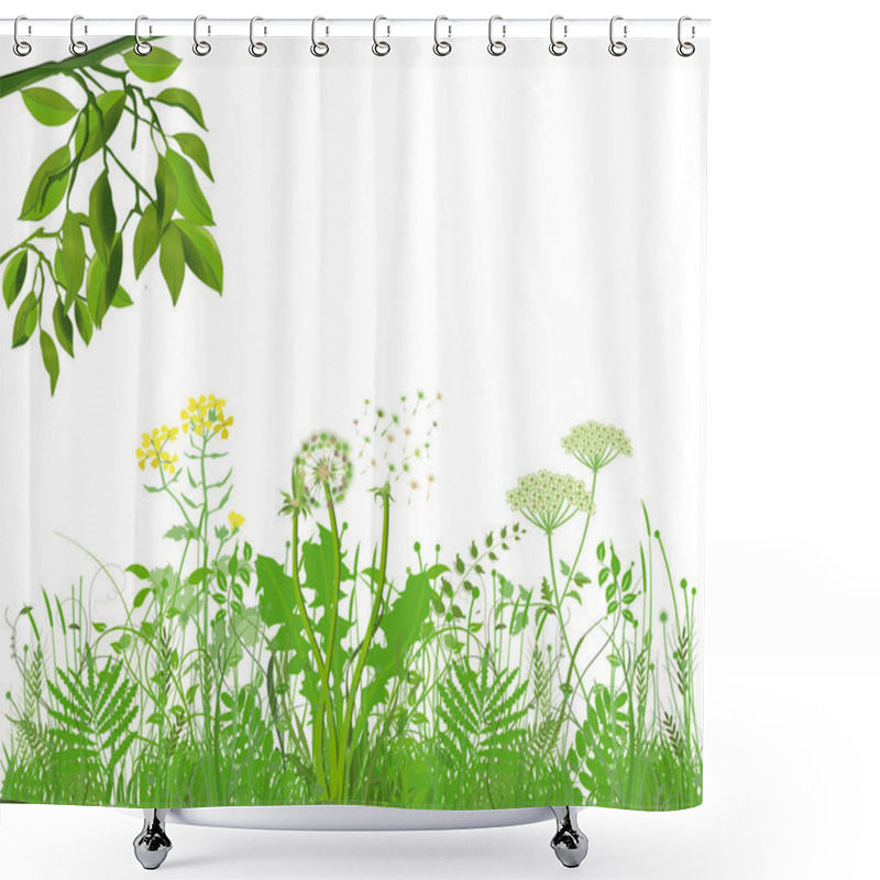 Personality  Grasses With Herbs And Flowers, Illustration Shower Curtains