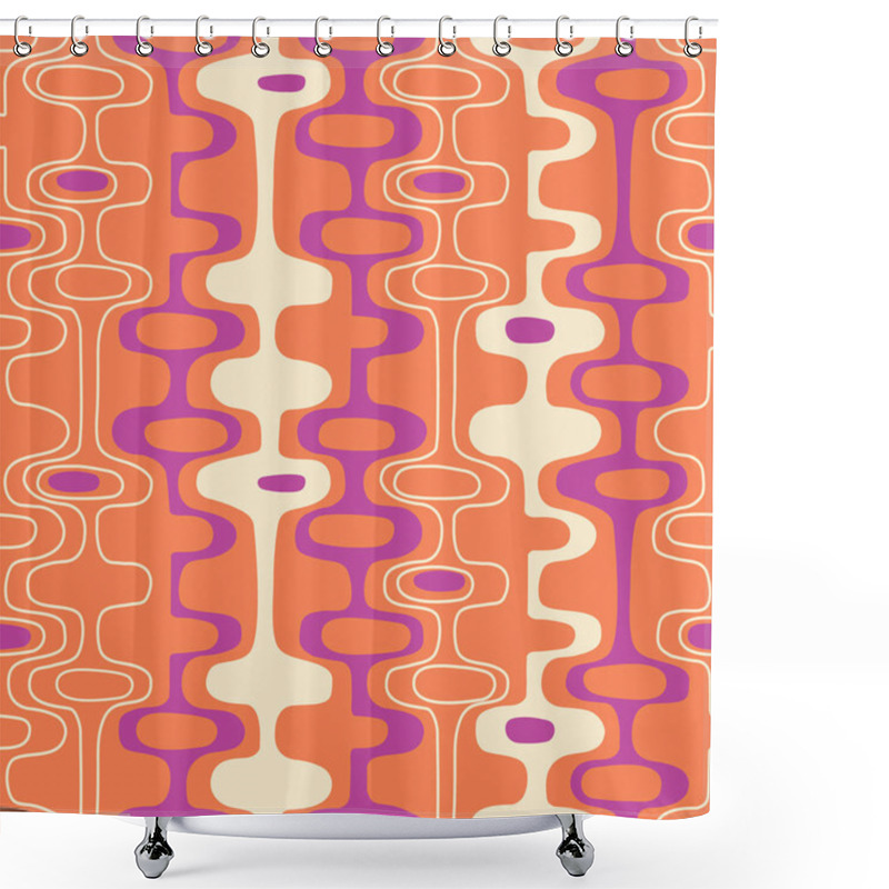 Personality  Seamless Abstract Mid Century Modern Pattern For Backgrounds, Fabric Design, Wrapping Paper, Scrapbooks And Covers. Retro Design Of Organic Oval Shapes And Stripes. Vector Illustration. Shower Curtains