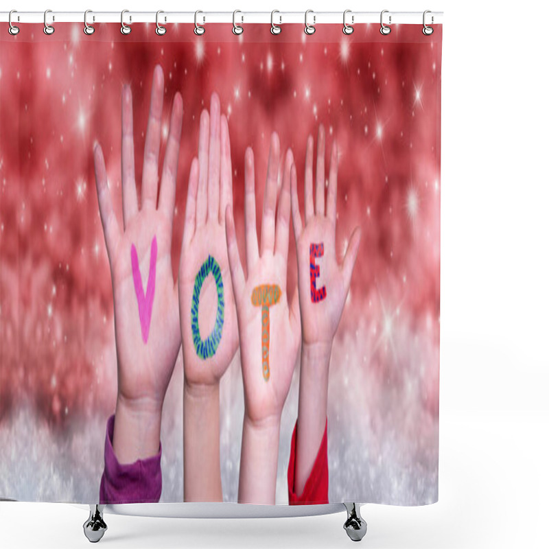 Personality  Children Hands Building Word Vote, Red Christmas Background Shower Curtains