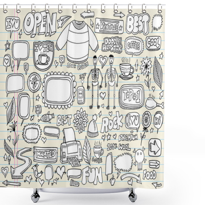 Personality  Notebook Doodle Sketch Design Elements Vector Illustration Set Shower Curtains