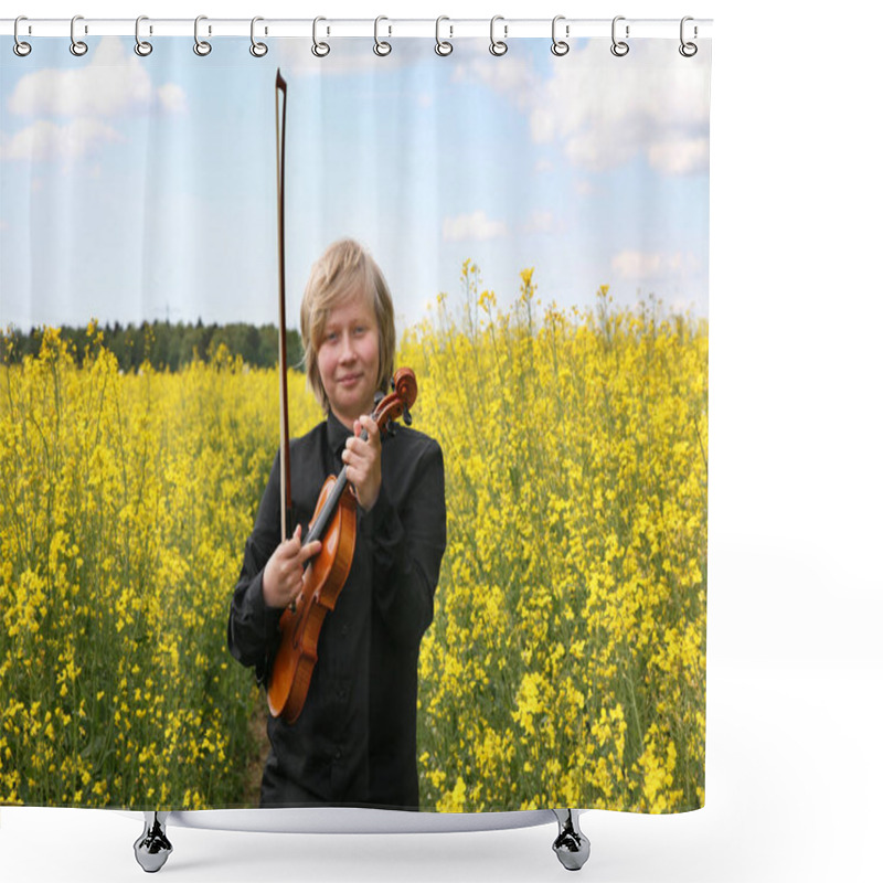 Personality  Young Teenager With Violin Shower Curtains