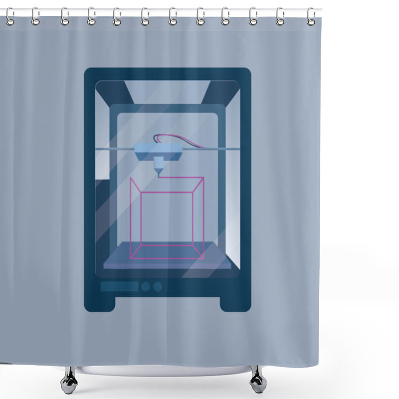 Personality  3D Printer On A Blue Background Shower Curtains