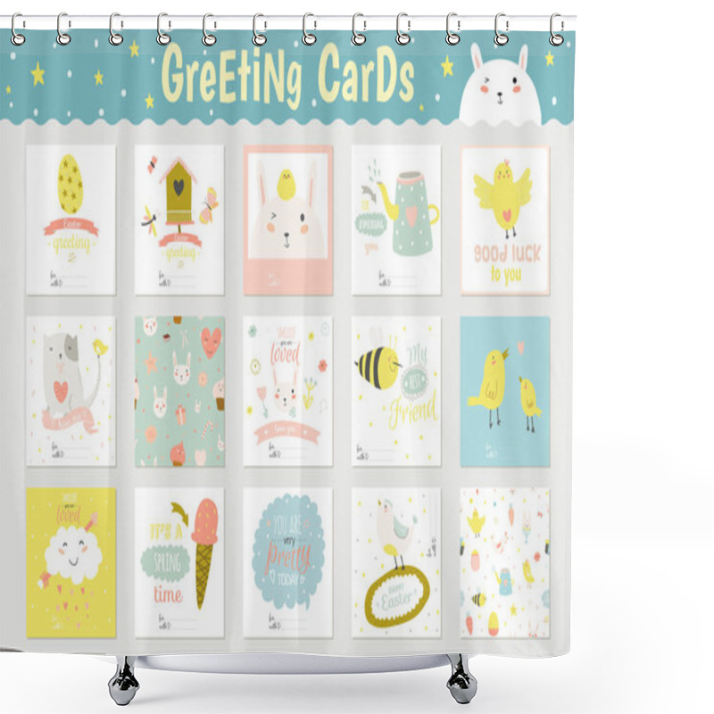 Personality  Cute Square Greeting Cards Set Shower Curtains