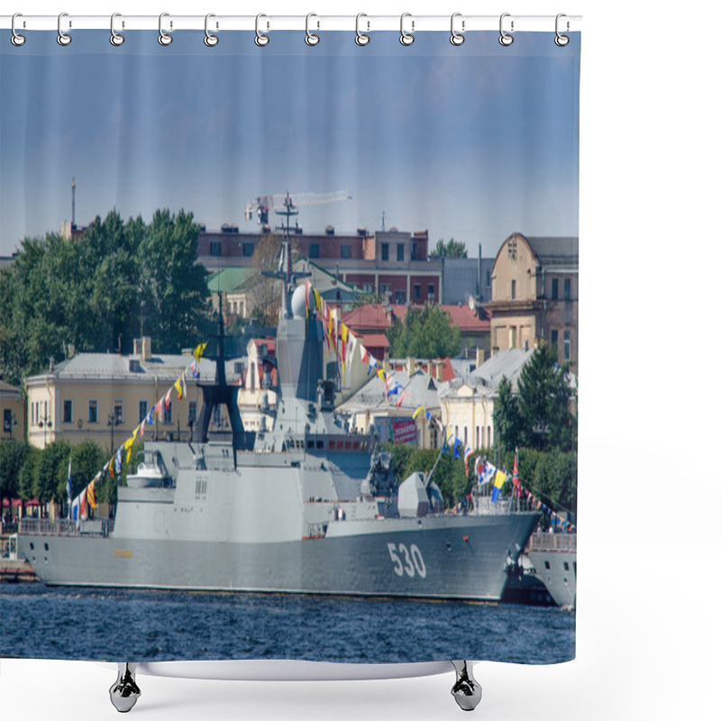 Personality  Corvette Steregushchy On The Neva River Shower Curtains