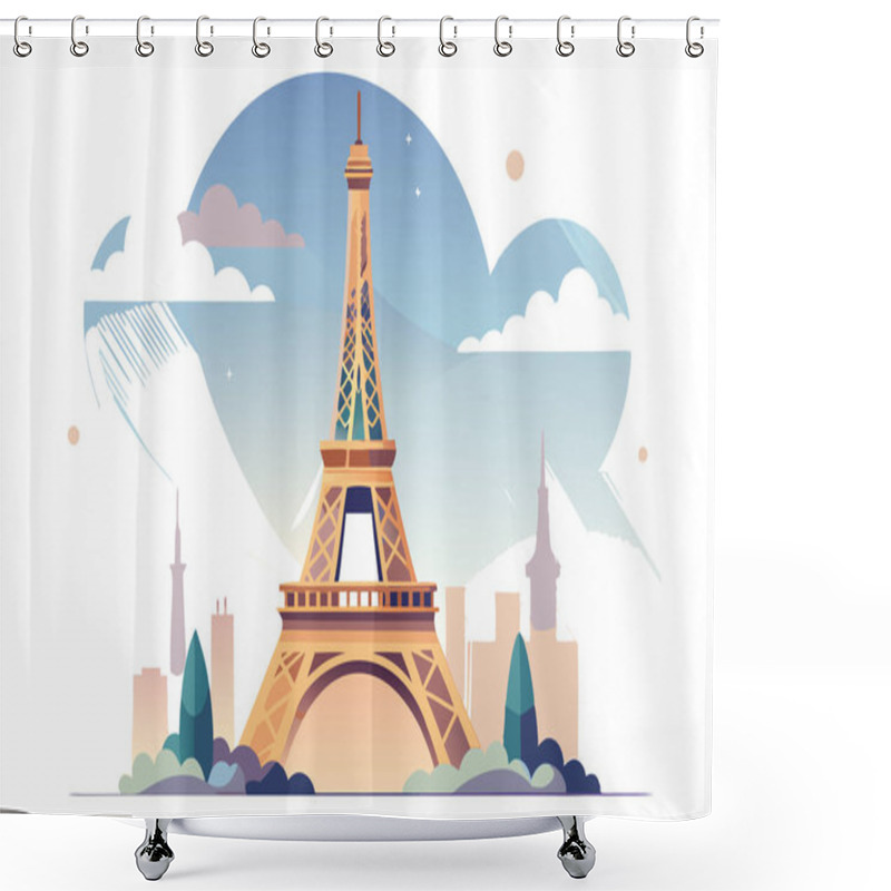 Personality  Flat Vector Illustration Of The Eiffel Tower Shower Curtains