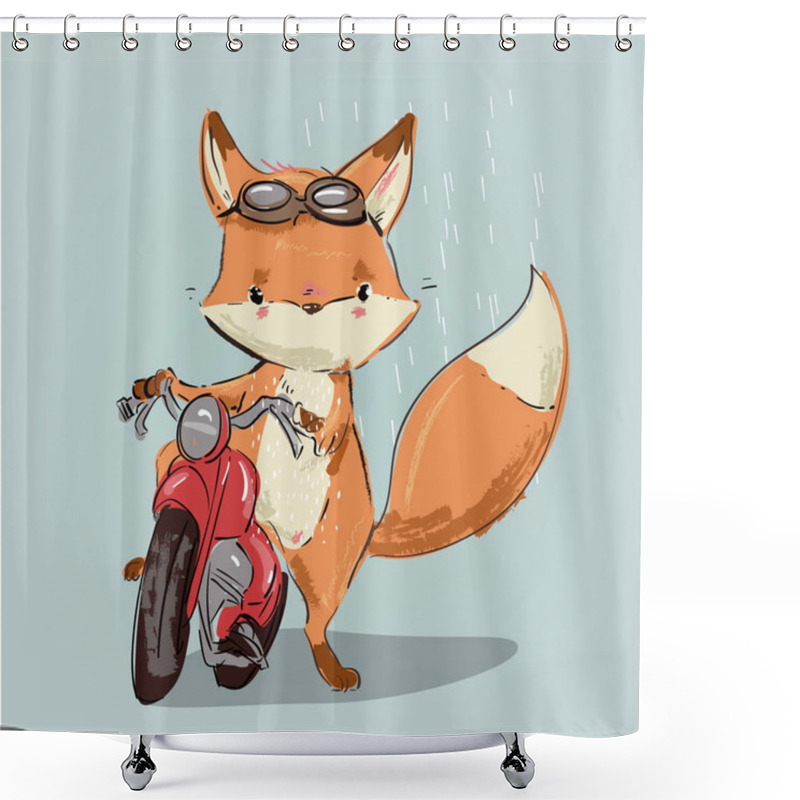 Personality  Cute Fox On Bike Shower Curtains