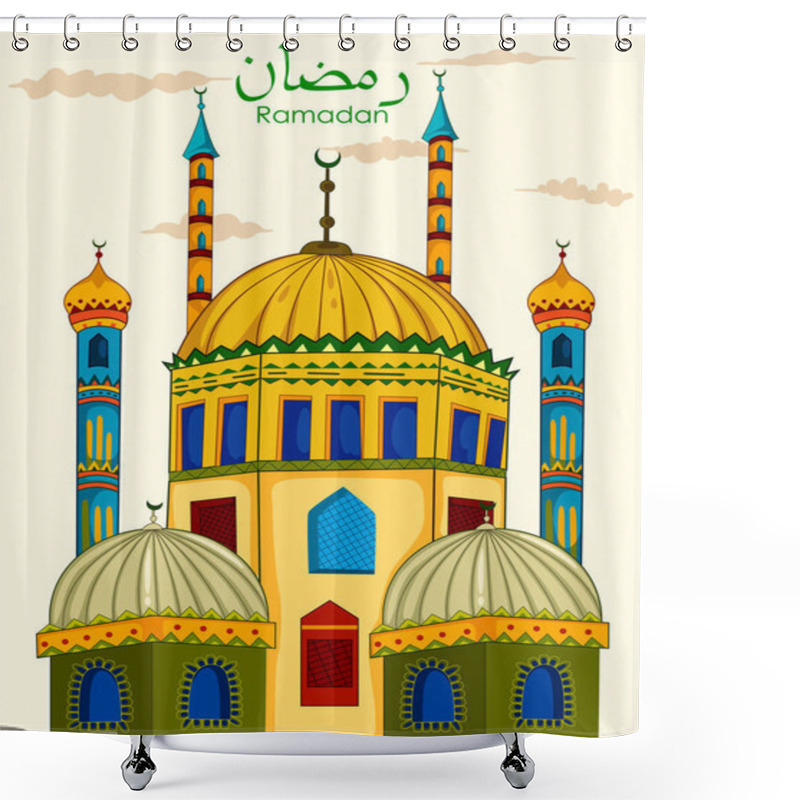 Personality  Decorated Mosque In Eid Mubarak Happy Eid Ramadan Background Shower Curtains