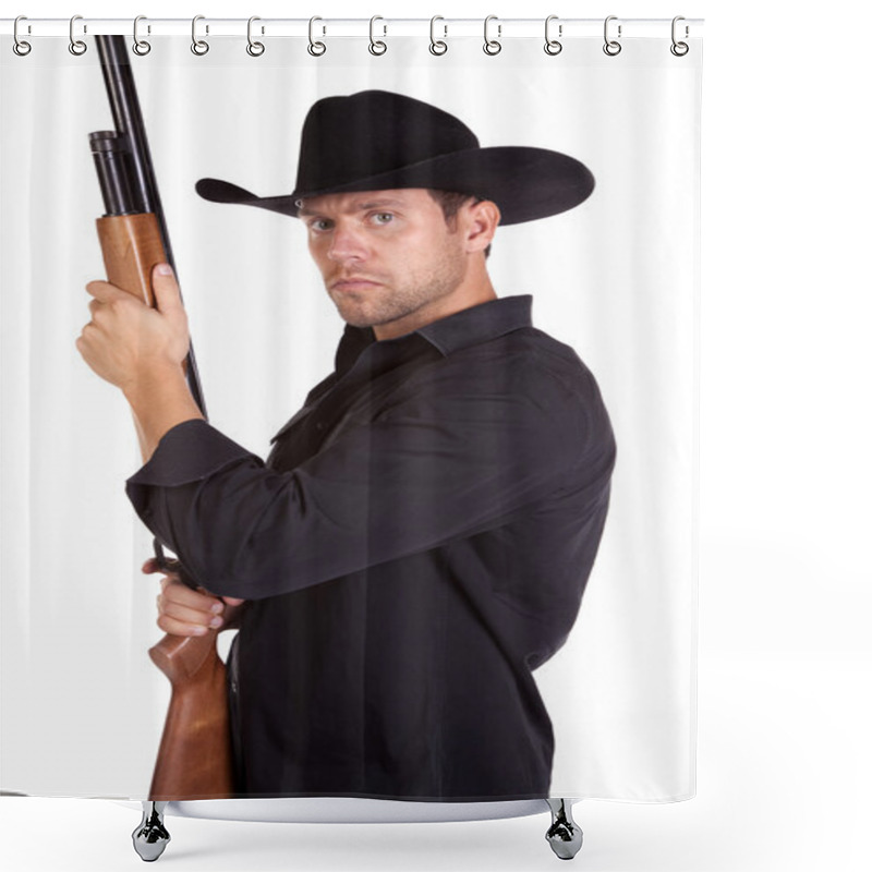 Personality  Serious Man Rifle Shower Curtains