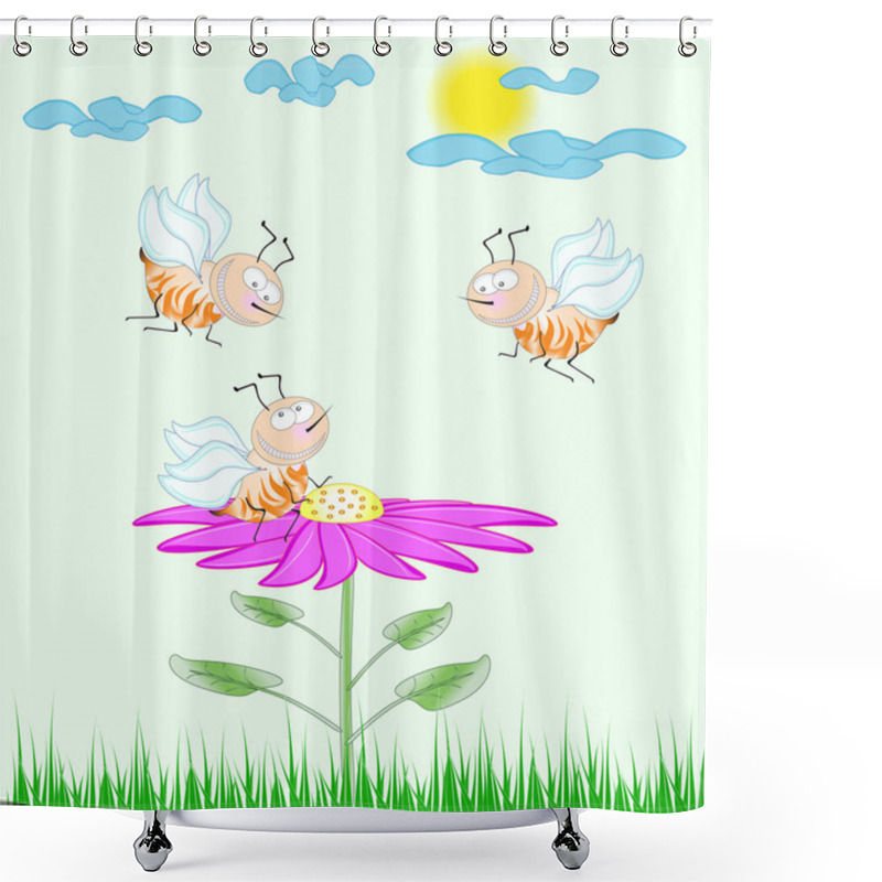 Personality  Bumble-bees Or Mosquitoes On Summer Or Spring Landscape Shower Curtains