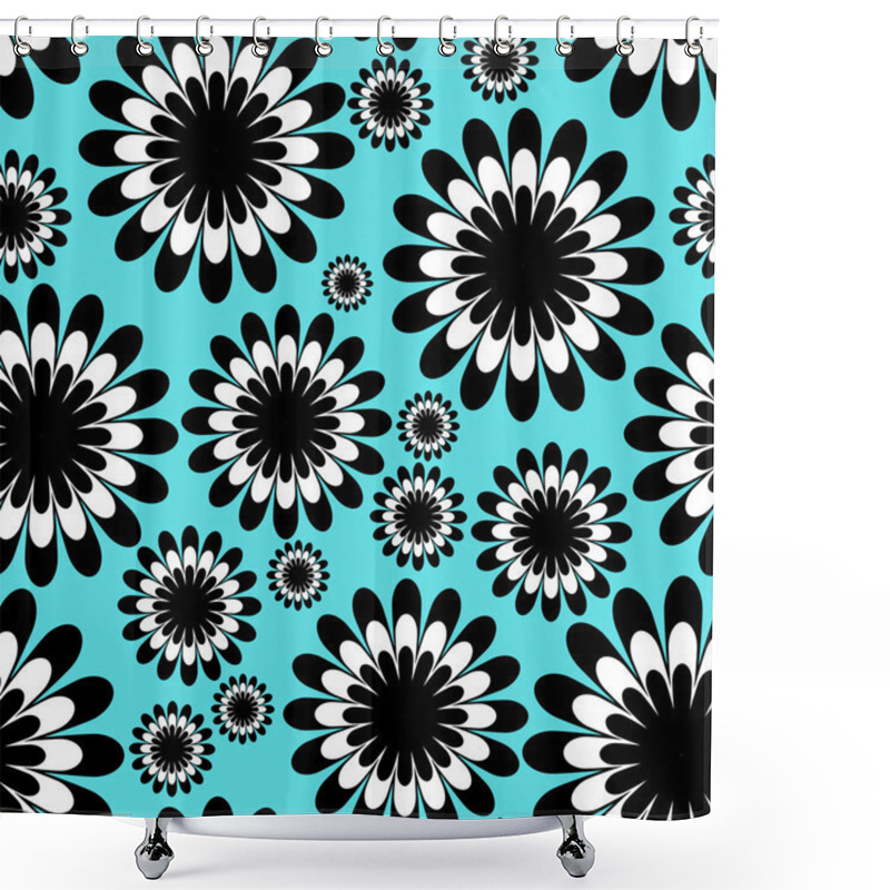 Personality  Abstract Monochrome Floral Seamless Pattern In Over Tiffany Blue Shower Curtains