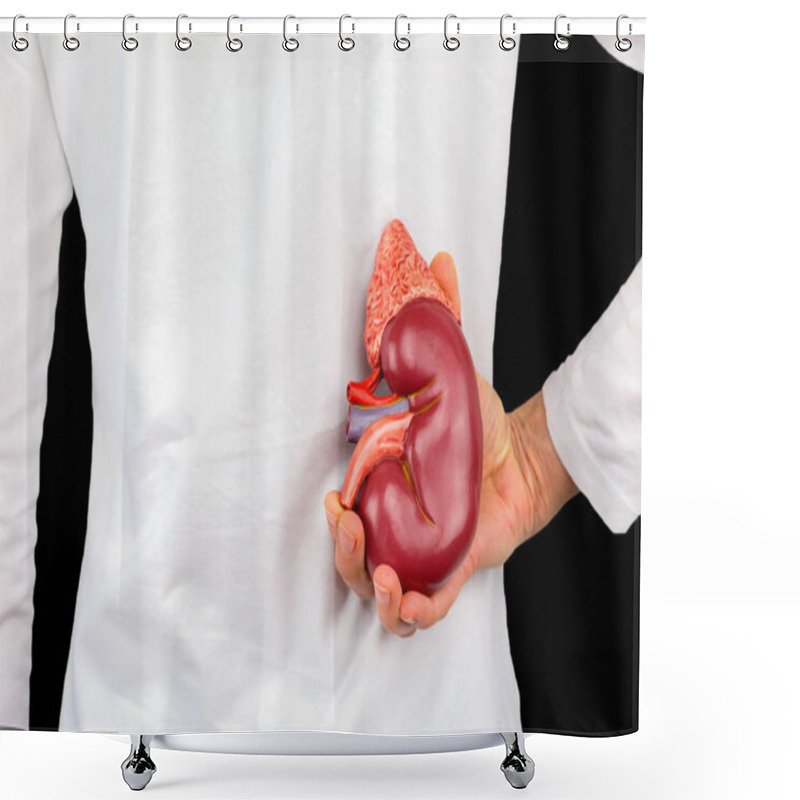 Personality  Hand Holds Human Kidney Model At White Body Shower Curtains