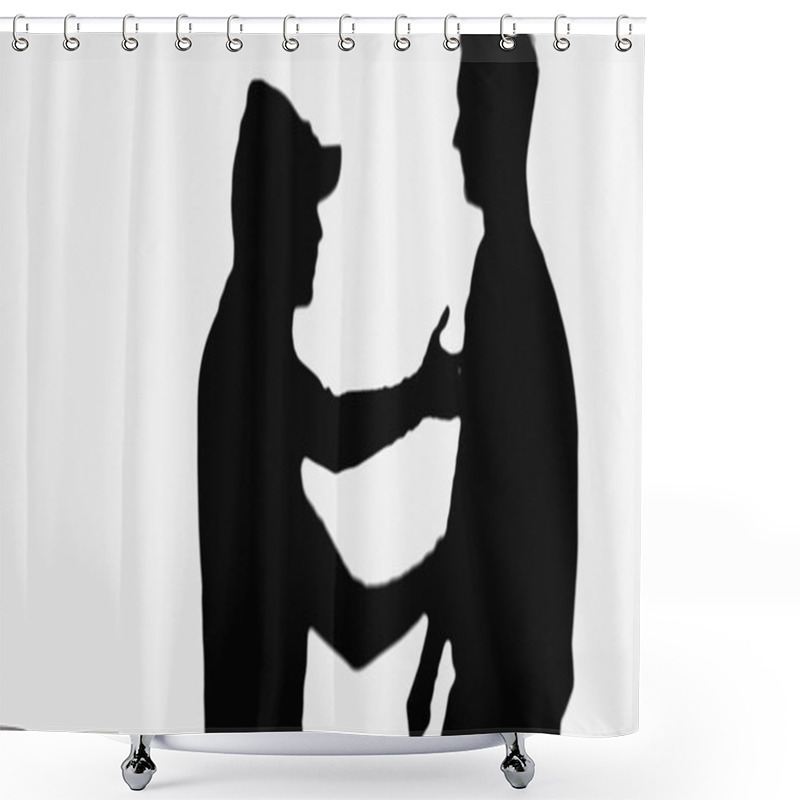 Personality  Black Shadow Of Robber In Cap And Hood Attacking Man Isolated On White Shower Curtains