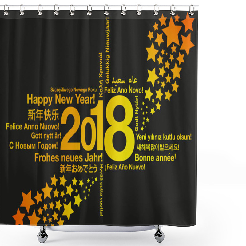 Personality  Happy New Year In Different Languages With Stars Greeting Card Concept Shower Curtains