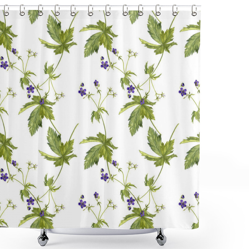 Personality  Seamless Pattern With Flower Of Meadow Geranium Shower Curtains