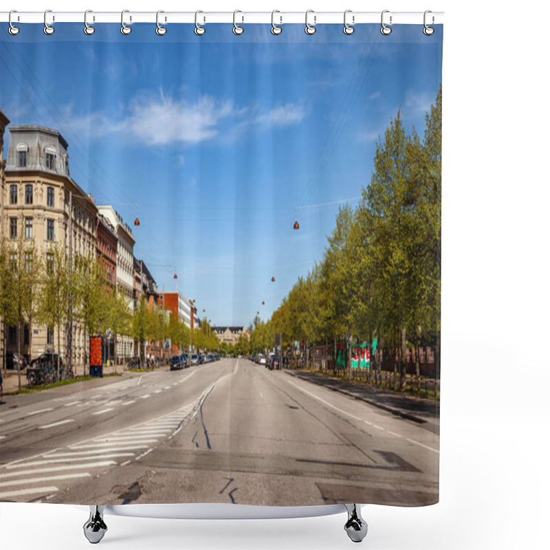 Personality  COPENHAGEN, DENMARK - MAY 6, 2018: Cityscape And Road With Parked Cars  Shower Curtains