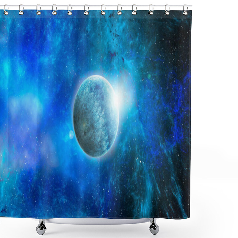 Personality  Unknown Planet From Outer Space. Space Nebula. Cosmic Cluster Of Stars. Outer Space Background. 3D Illustration. Shower Curtains