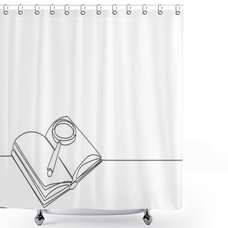 Personality  Happy National Thesaurus Day. One Continuous Line Drawing Of Opened Book Full Of Important Information With Magnifying Glass Laying Above It. College Lesson Textbook Concept. Single Line Draw Design Shower Curtains