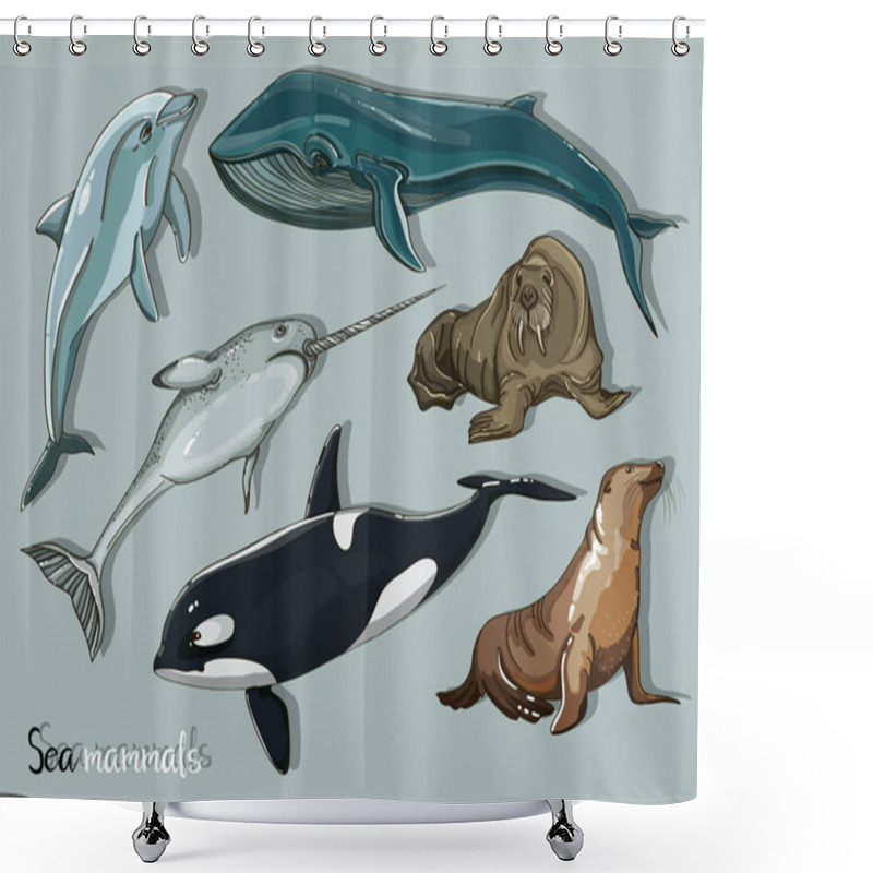 Personality  Sea Mammals Animal Collection Icons Set Shower Curtains