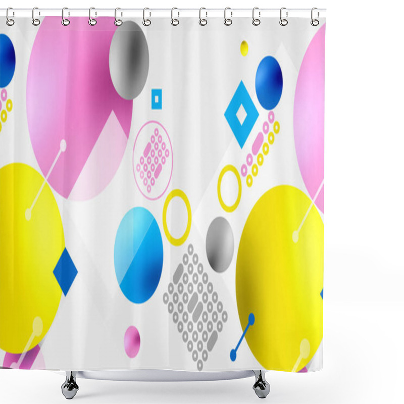 Personality  Minimalistic Abstract Vector Design, Layered Geometric Shapes Circles, Squares, And Triangles With Soft Pastel Gradients And Semi-transparent Effects. Perfect For Contemporary Use Shower Curtains