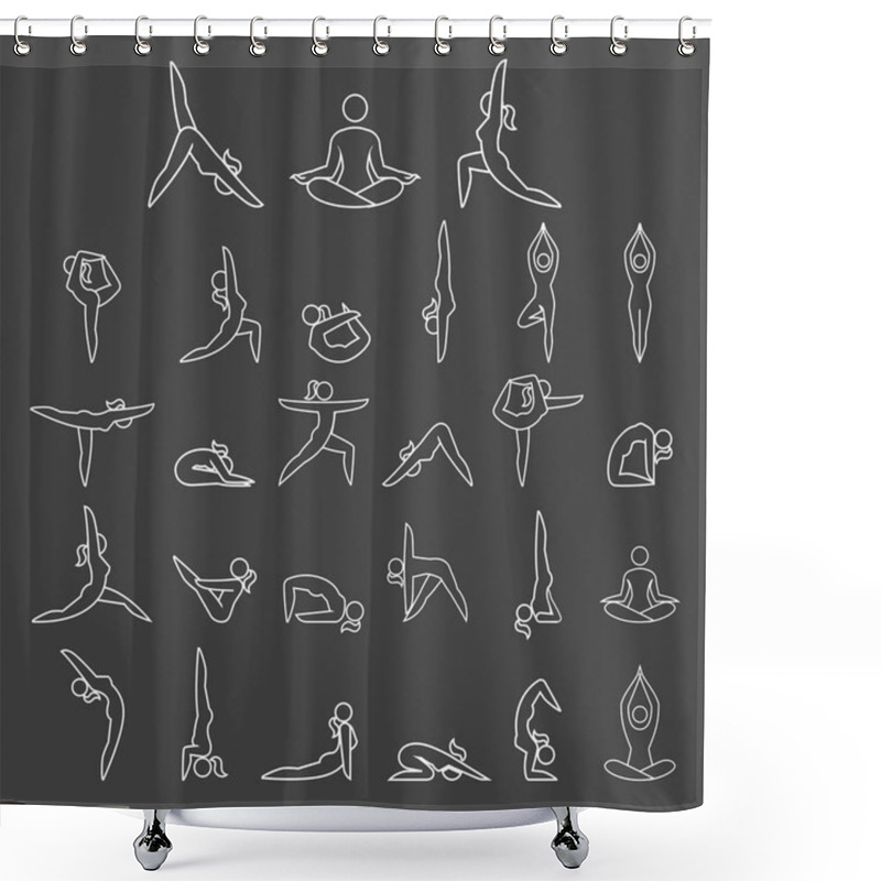 Personality  Yoga Woman Poses Line Icons Style. Vector Illustrations. Shower Curtains