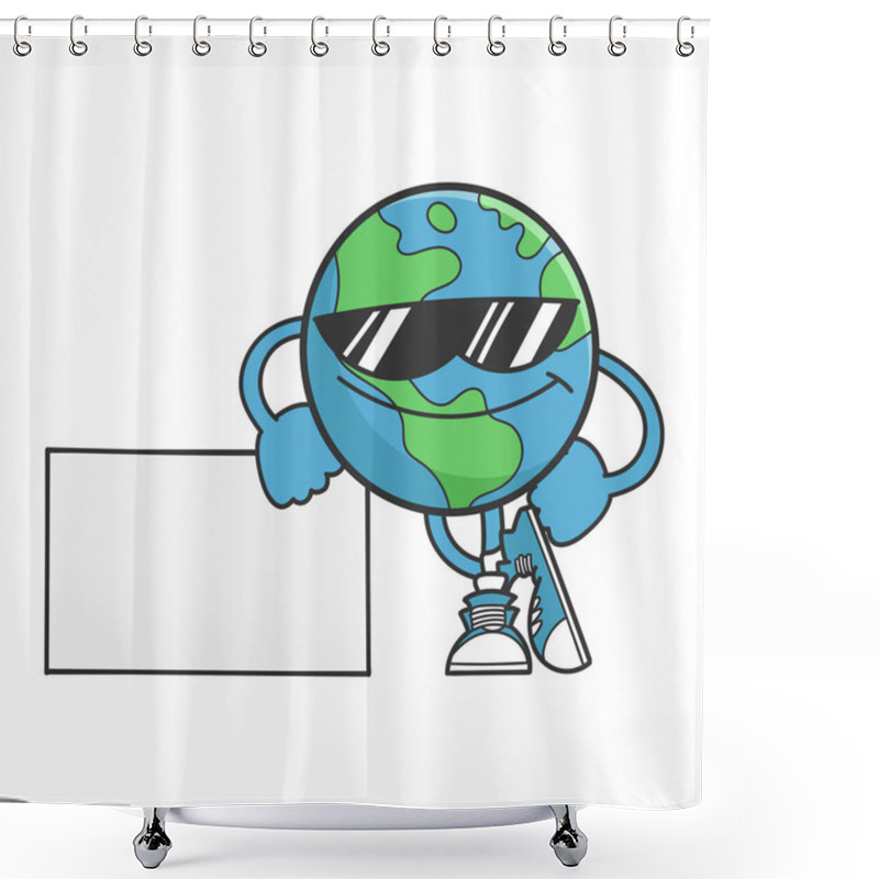 Personality  Planet Earth Cartoon Character With Sunglasses Isolated On White Background Shower Curtains