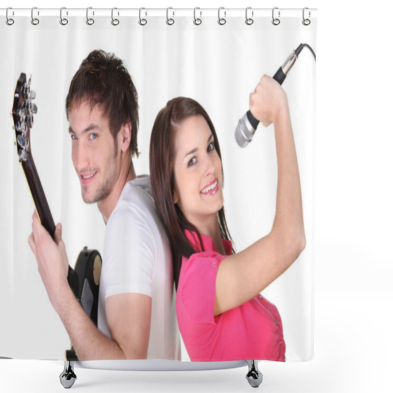 Personality  Young Couple In A Band Shower Curtains