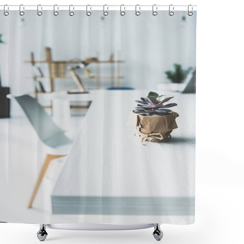 Personality  Succulent Pot On Desk Shower Curtains