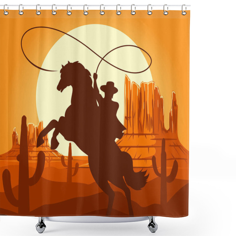 Personality  Western Cowboys Silhouette In Desert Shower Curtains