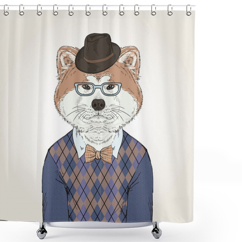 Personality  Akita Dog Portrait In Argyle Pullover Shower Curtains