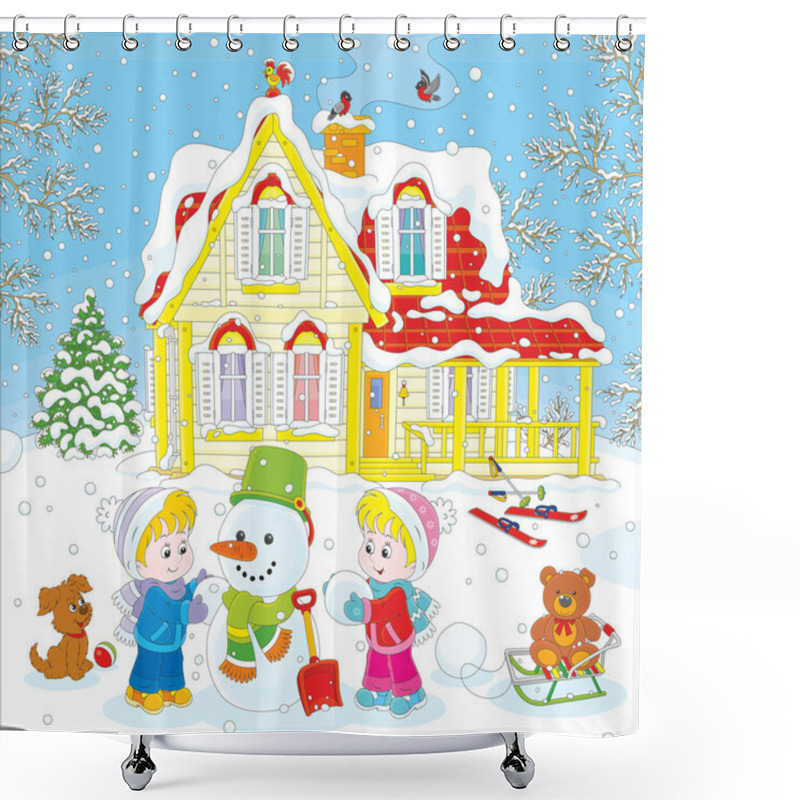 Personality  Children Making A Snowman Shower Curtains