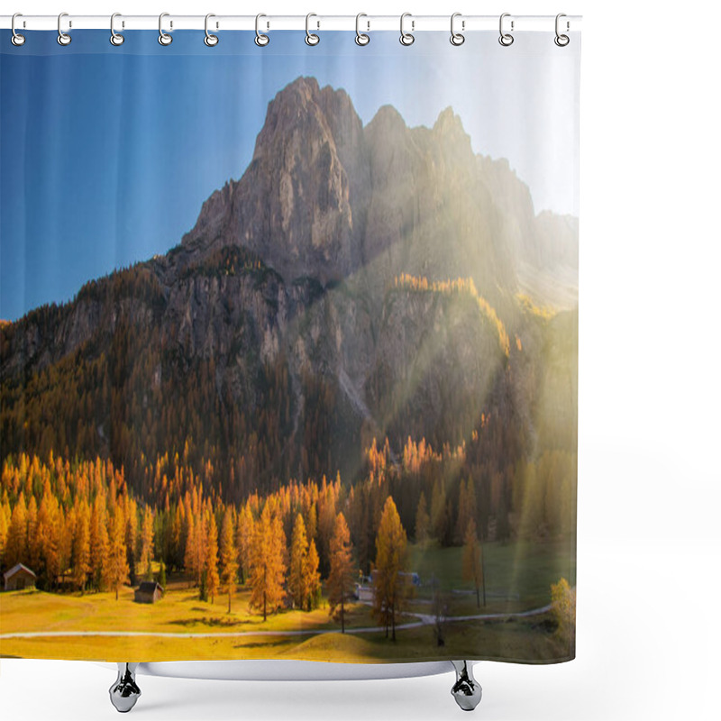 Personality  Incredible View Of Yellow Trees Illuminated By The Rising Sun. Alta Badia, Dolomite Alps, Italy Shower Curtains