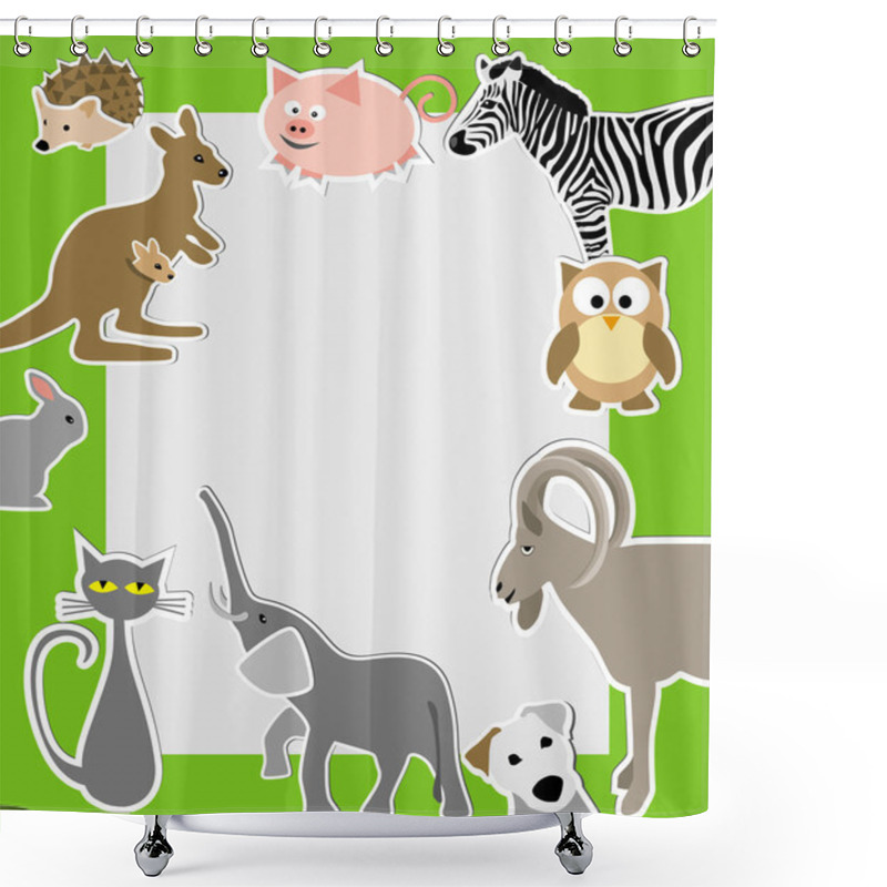 Personality  Cartoon Style Animals: Owl, Elephant, Pig, Zebra, Rabbit, Cat Ka Shower Curtains