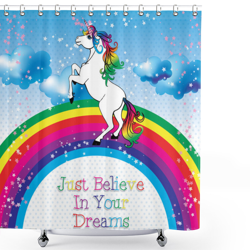 Personality  Motivation Card. Unicorn With A Rainbow Shower Curtains