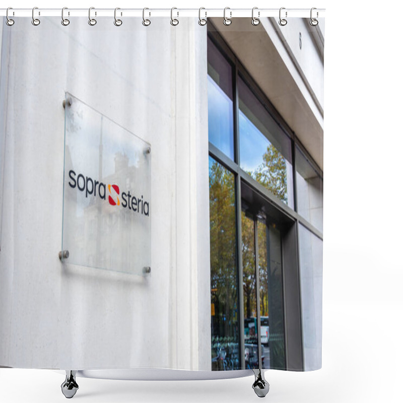 Personality  Paris, France - November 6, 2023: Sign And Logo At The Entrance To The Sopra Steria Group Headquarters. Sopra Steria Is A French Consulting, Digital Services, And Software Development Company Shower Curtains