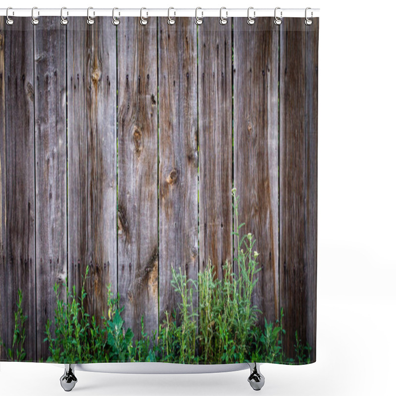 Personality  Wood Texture Background, With A Green Twig. Place To Insert Text. Old Style. Shower Curtains