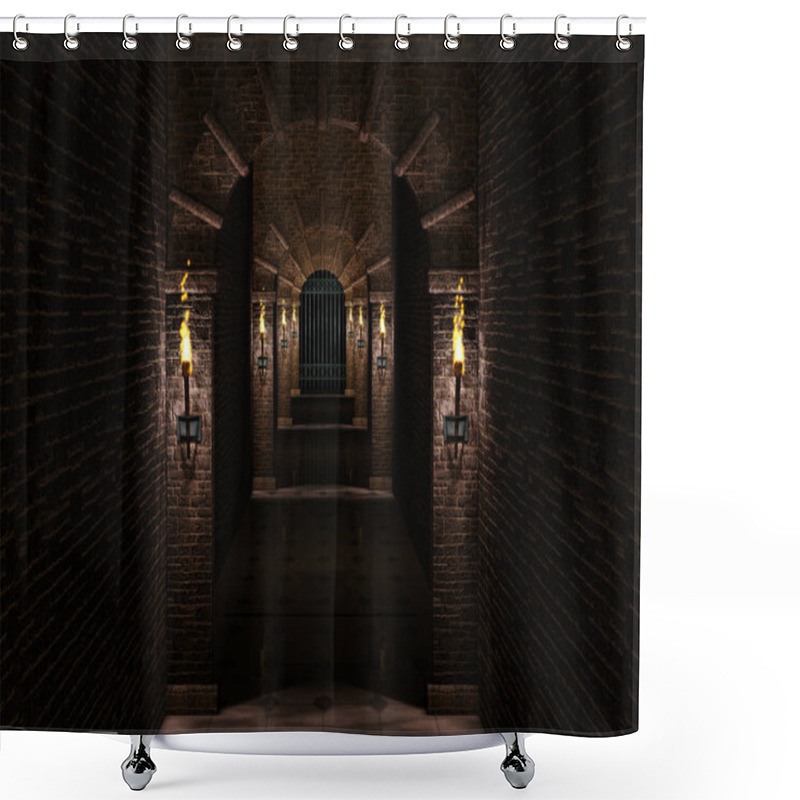 Personality  Medieval Corridor And Iron Castle Gate Shower Curtains