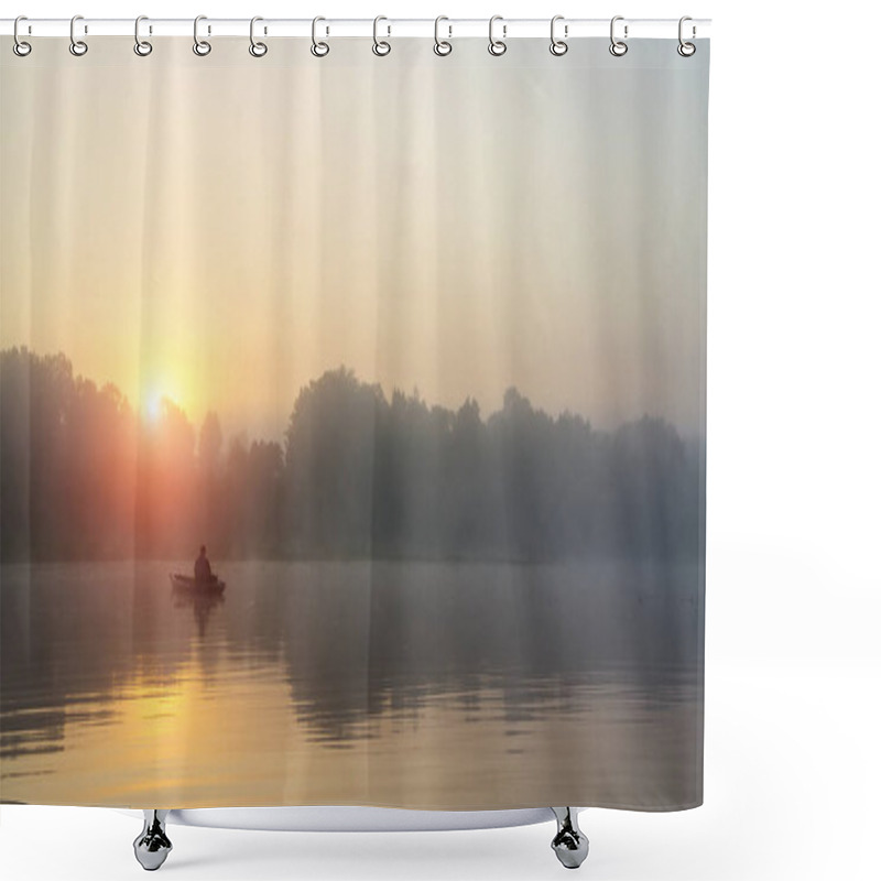 Personality  Fishing On The Kayak. Fishing With Spinning. Shower Curtains