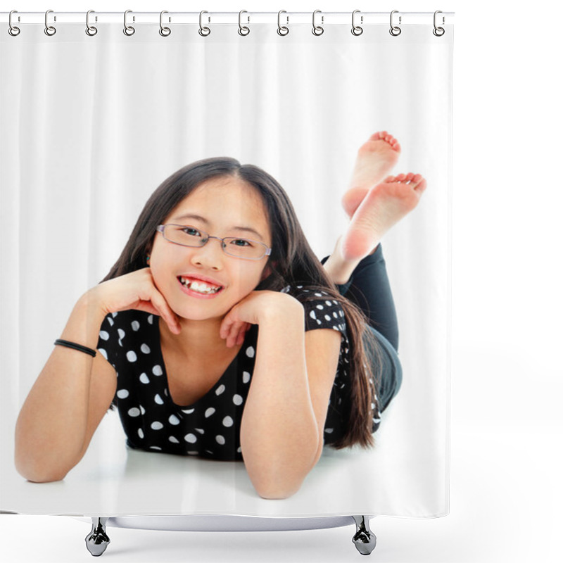 Personality  Cute Tween Lying On Floor In Casual Pose Shower Curtains