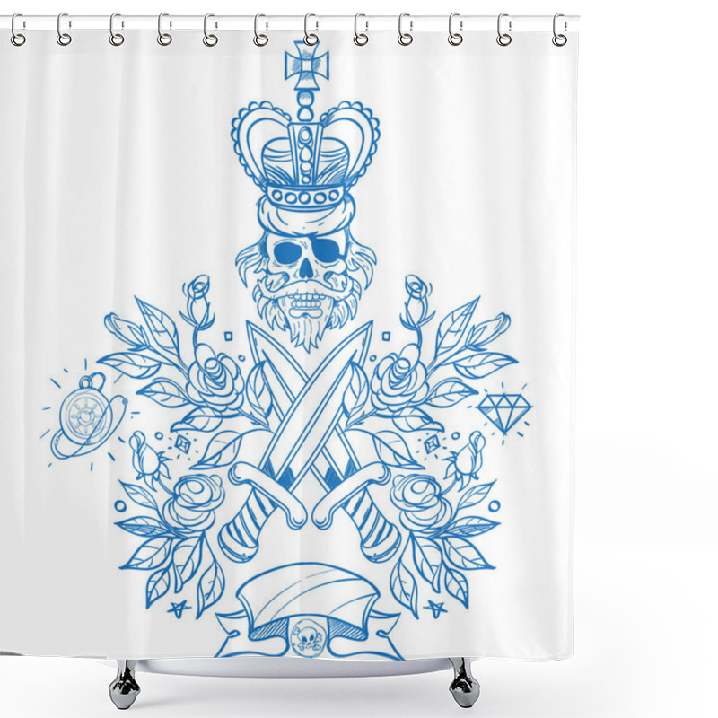 Personality  Sketch Of Tattoo With A Skull Shower Curtains