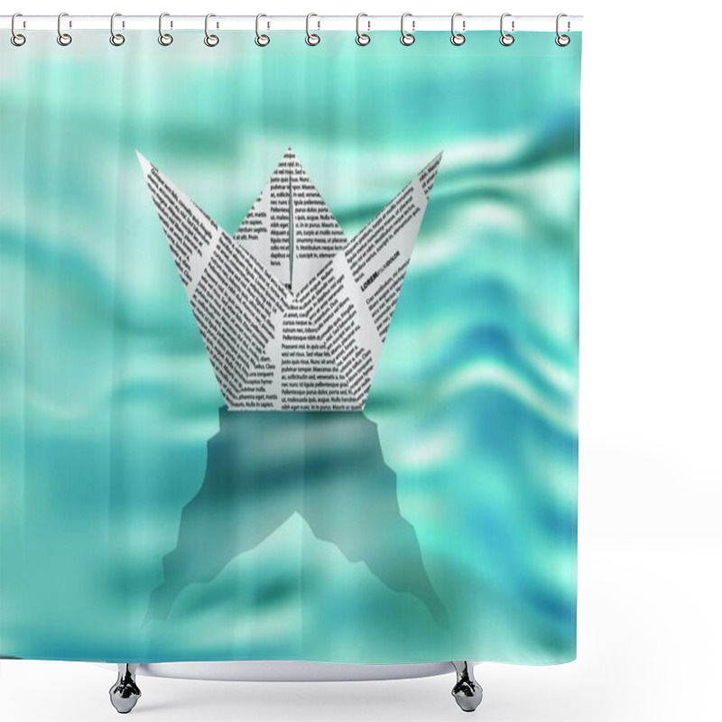 Personality  Paper Boat On Water. White Paper Boat In The Blue Waves Shower Curtains