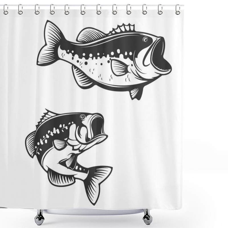 Personality  Sea Bass Fish Silhouettes Isolated On White Background. Design E Shower Curtains