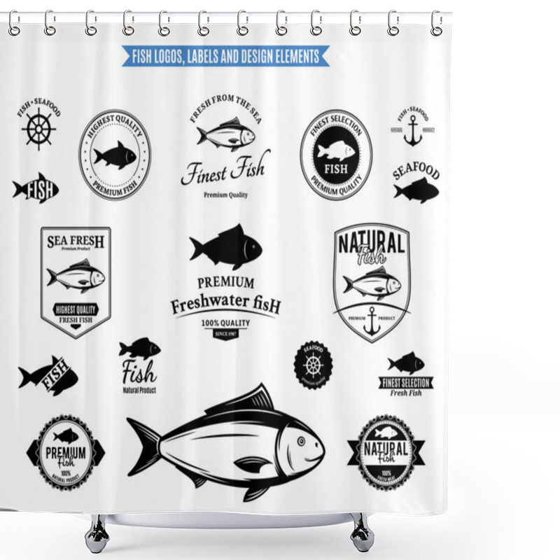 Personality  Fish Logos, Labels And Design Elements Shower Curtains