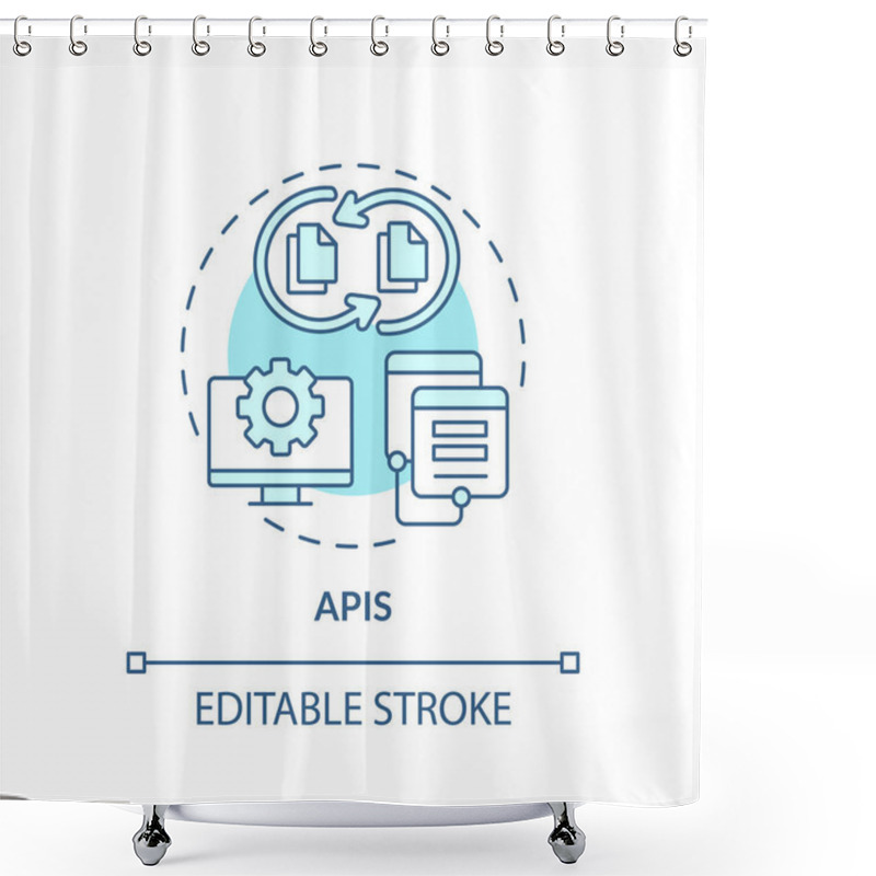 Personality  Editable APIs Concept Blue Thin Line Icon, Isolated Vector Representing Data Democratization. Shower Curtains