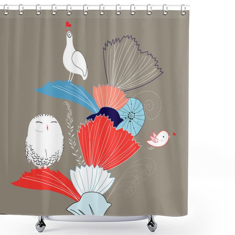 Personality  Floral Background With Birds Shower Curtains