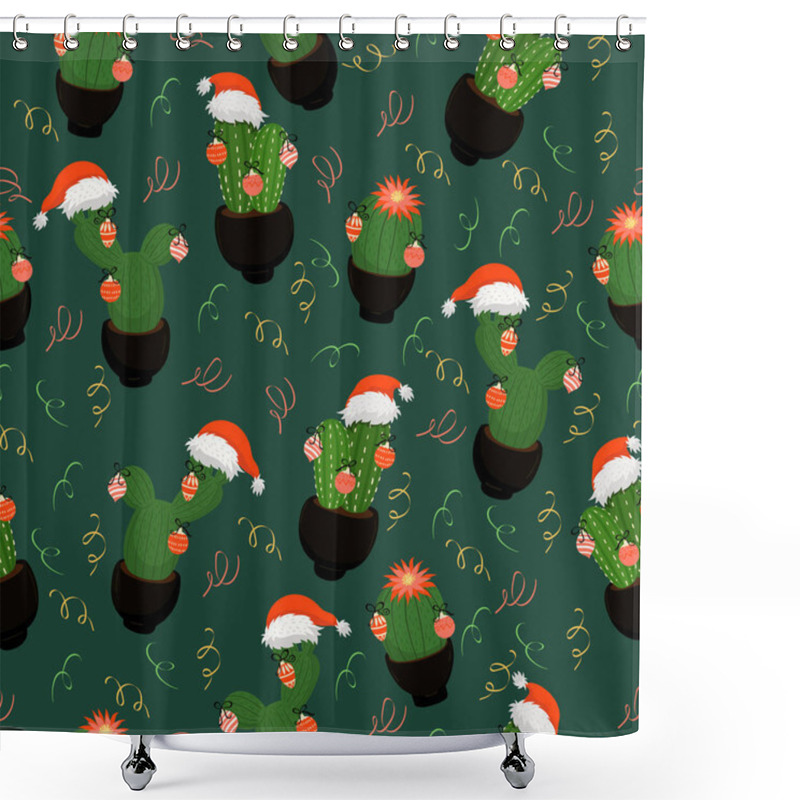 Personality  Christmas Cacti. New Year Seamless Pattern. Eps 10 Shower Curtains