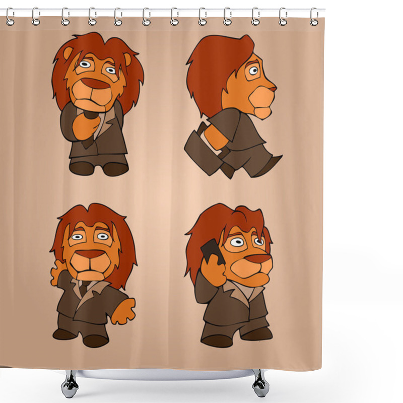 Personality  Lion Businessman On A Gray Background. Concept. Shower Curtains