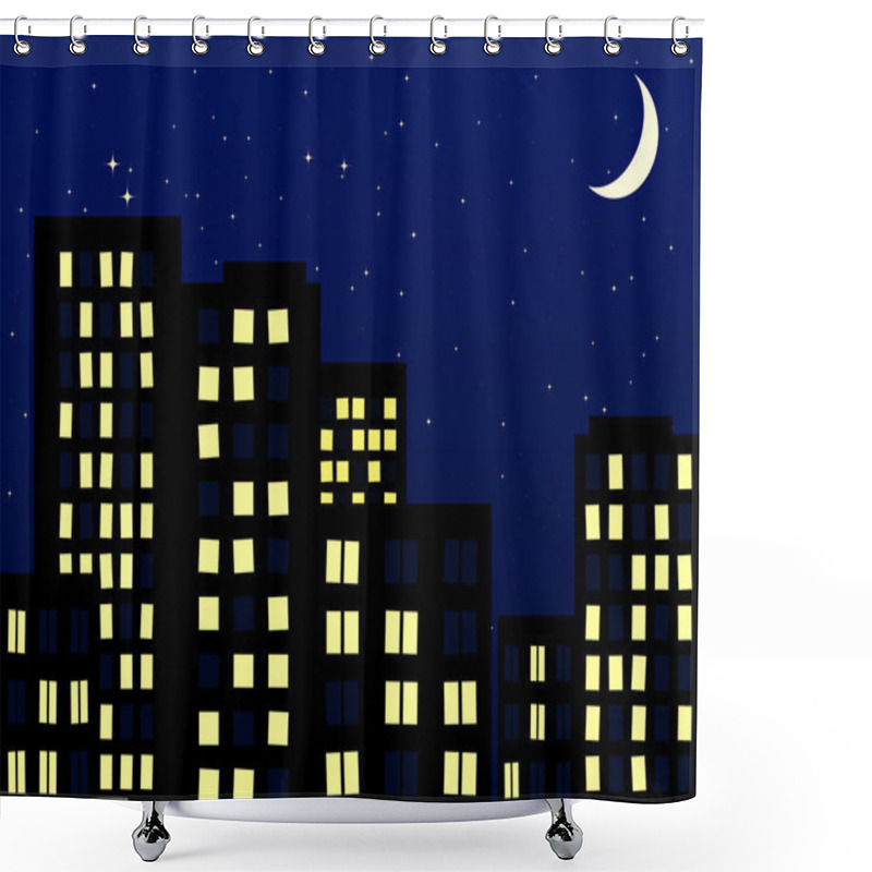 Personality  Night Scenery Of Building City With Moon Shower Curtains