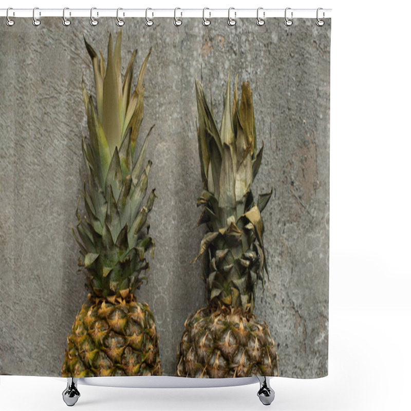 Personality  Top View Of Ripe Pineapples On Grey Concrete Surface Shower Curtains